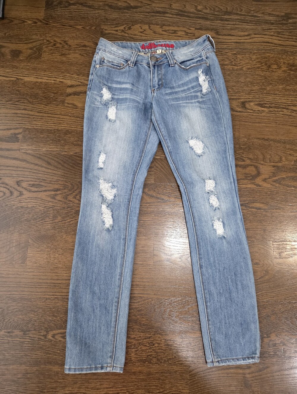 Dollhouse Light Blue Skinny Low Rise  Distressed Jeans Sz.7
